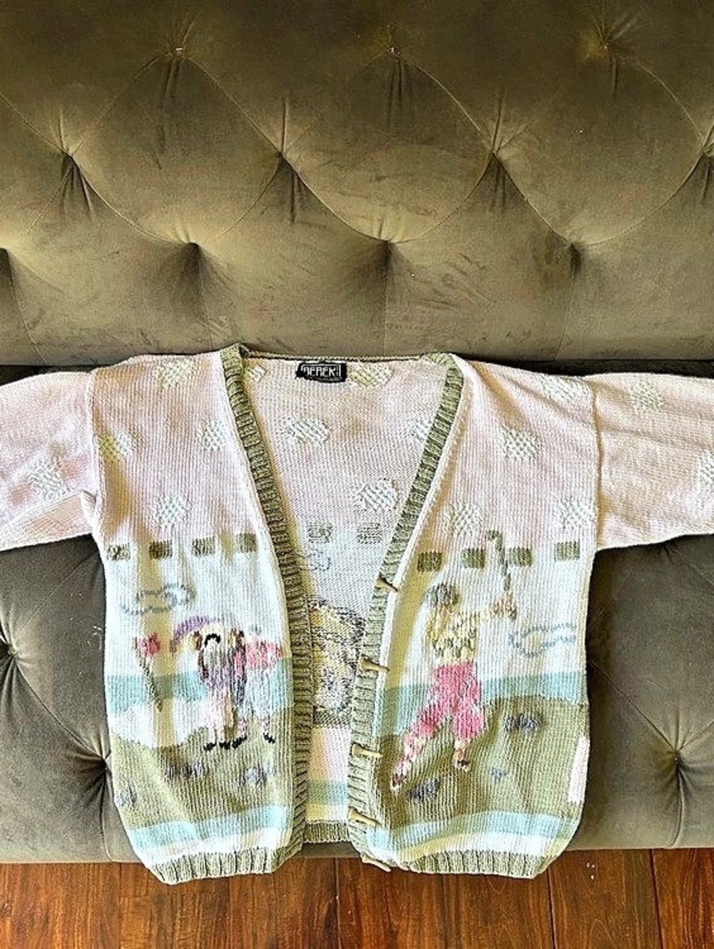 BEREK New York Graphic Knit Cardigan Pink & Green Size Small